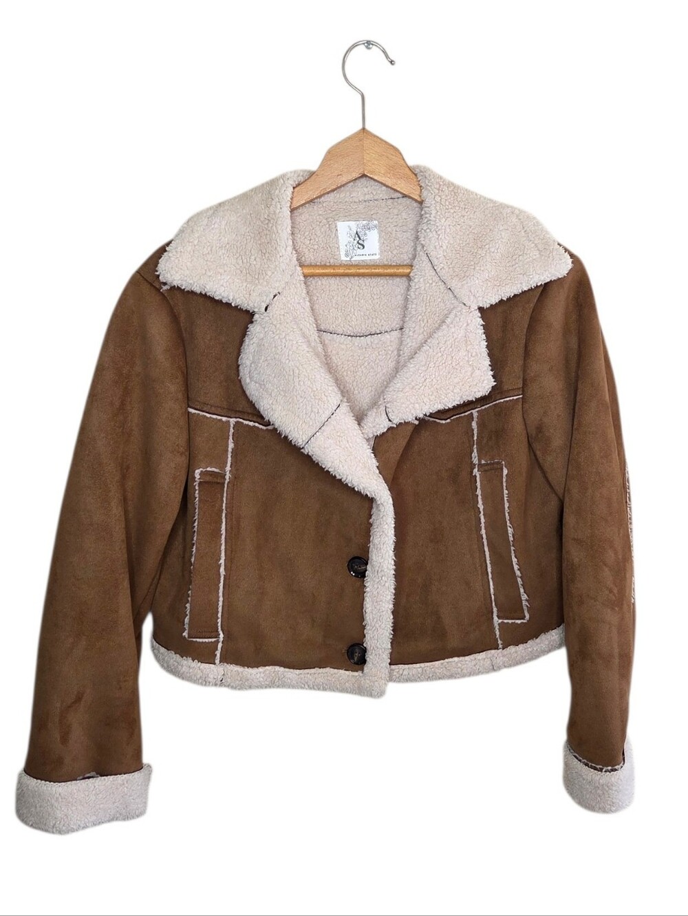 Altar'd State Savannah Brown Faux Suede Cropped Jacket Sherpa Collar Size Small